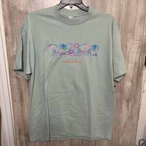 Vintage Atlantic Beach T-Shirt XL Made in USA Embroidered Coastal Graphic Green